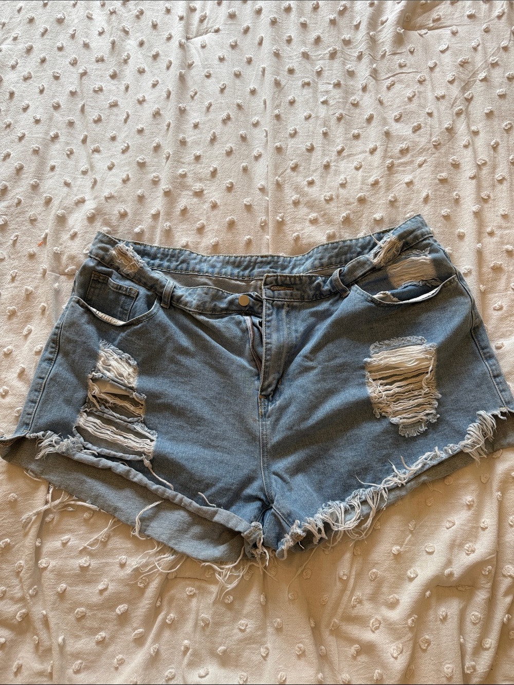 SHEIN Light Blue Distressed Denim Shorts